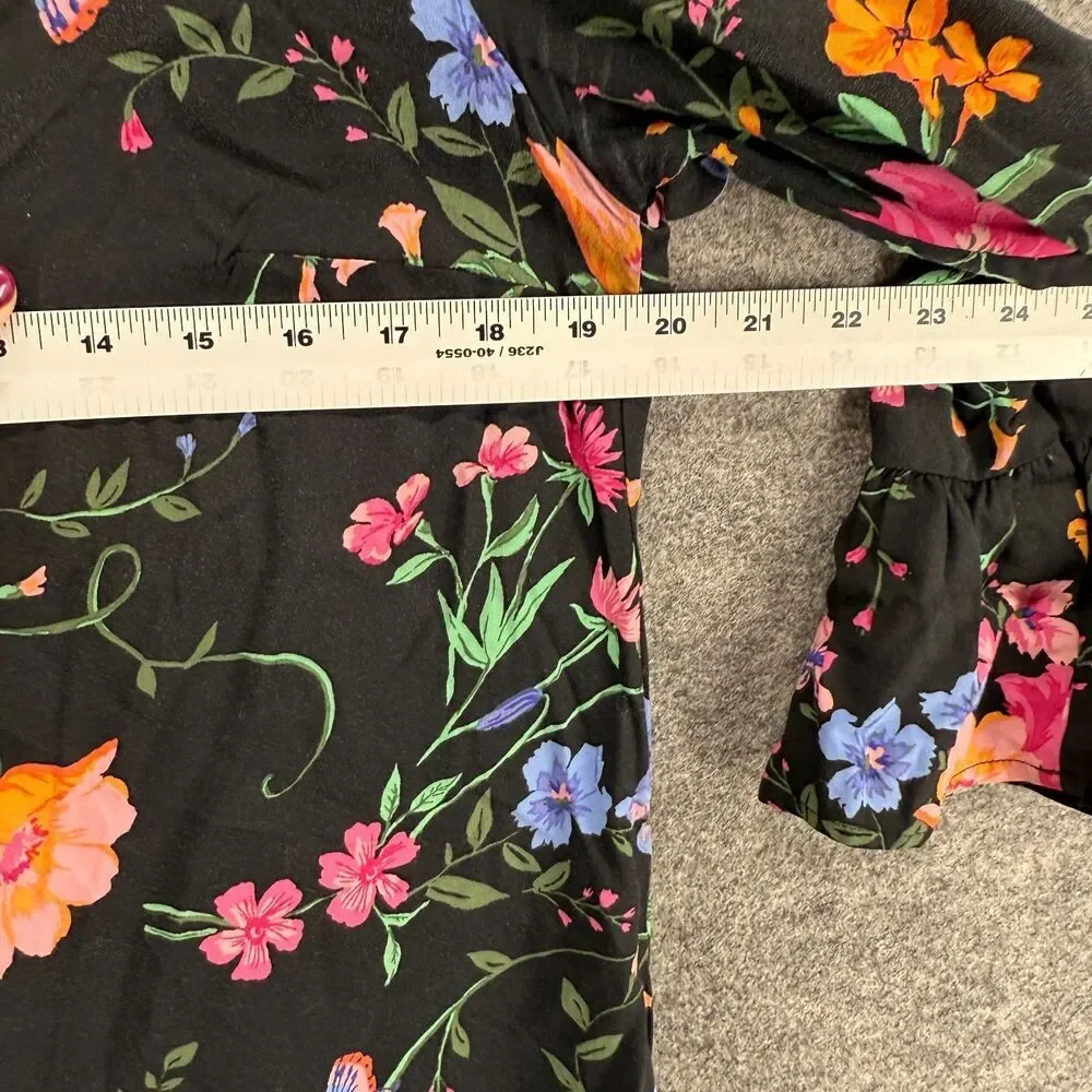 Old Navy Dress Women S Small Black Floral Shift Short Hook & Eye Long Sleeve - Picture 6 of 8